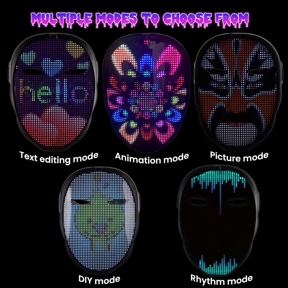 Face Transforming LED Mask with App Controlled - Programmable LED Halloween Mask