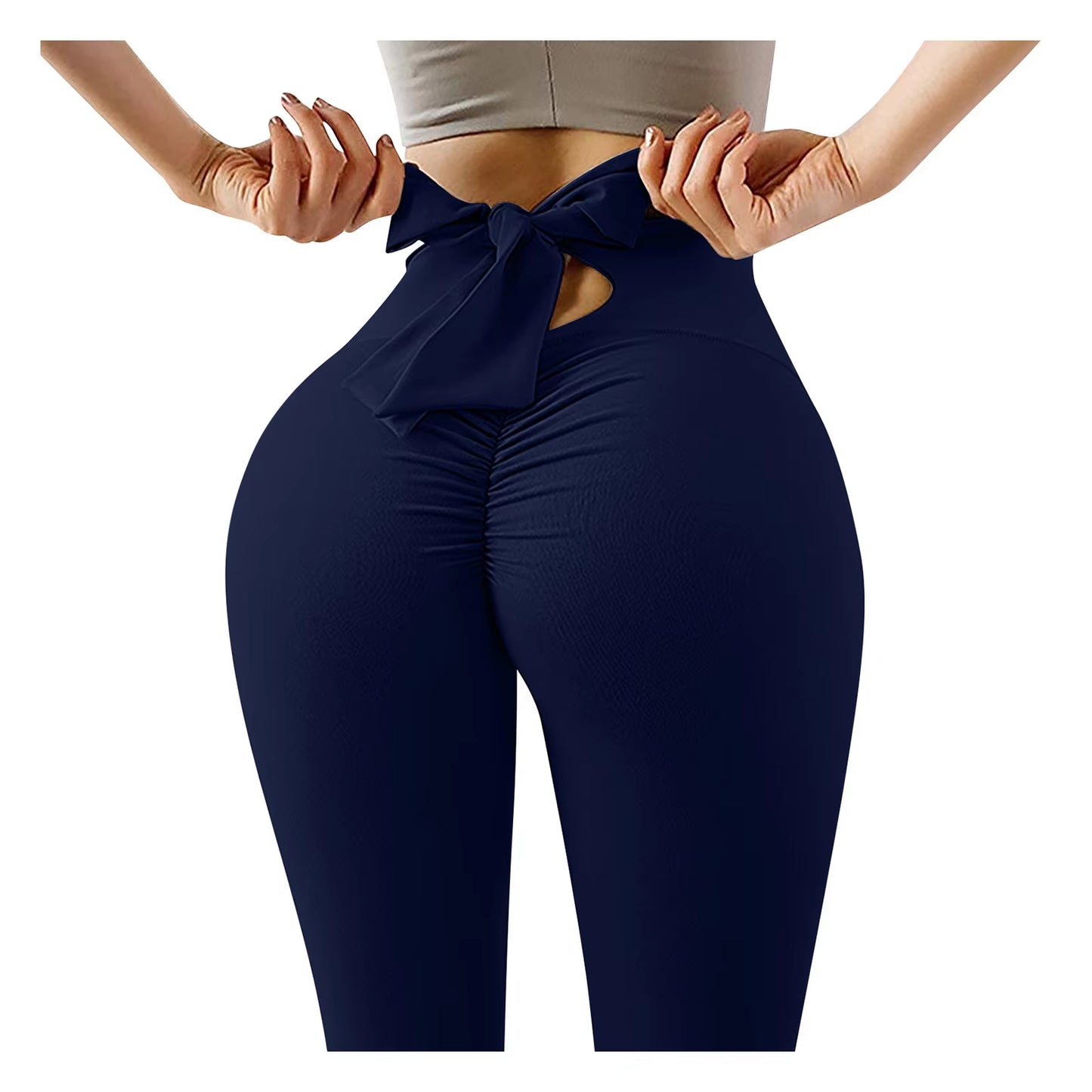 Elastic Running Leggings Pure Color Bowknot Bottoms Push up Harajuku Fitness Ankle-Length Pants Trouser Hollow Out Jeggings