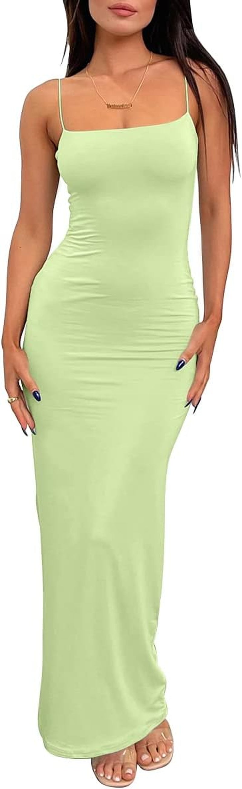 LILLUSORY Womens Summer Casual Slip Dresses Spaghetti Strap Bodycon Maxi Dress