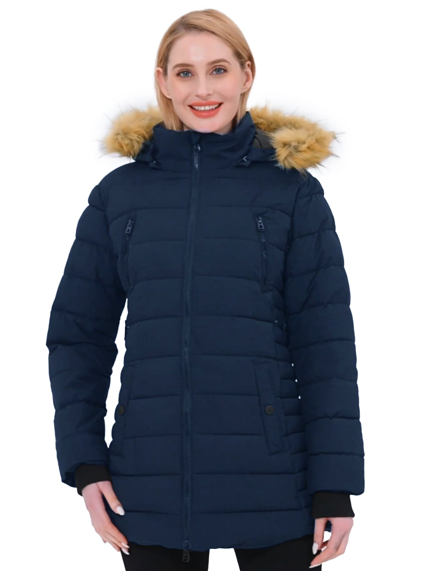 Women'S Faux Jackets with Pockets Warm Windproof Parka Beige M